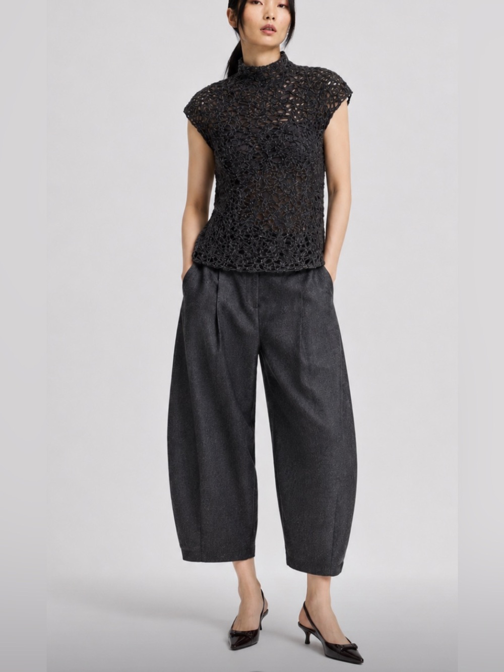 Brunello Cucinelli Crochet Mock Neck Top